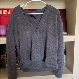 Urban Outfitters Charcoal Gray Button-Up Plush V-Neck Cardigan